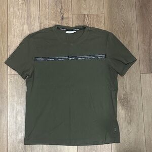 Calvin Klein Olive Green Short-Sleeve Logo Tape Crew Tee